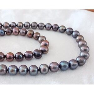 Set Lavender Gray Pearl Necklace & Sterling Silver Clasp 8mm Vtg Strand